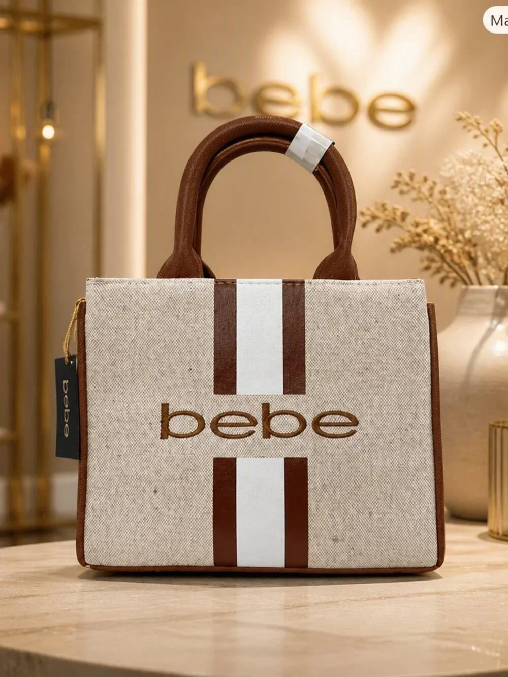 bebe Paisley Caramel Mini Canvas Satchel NWT